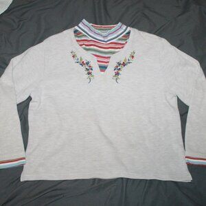 Vintage Haband Women's Light Gray Long Sleeve Floral Sweater Size Large